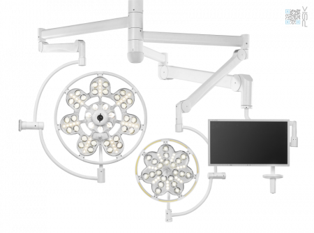 Светильник операционный  диагностический двухкупольный потолочный хирургический  "ЭМАЛЕД 500/300/X"