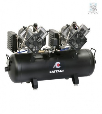 Безмасляный стоматологический компрессор Cattani 3-х фазный  на 5-6 установок, тандем 2 мотора по 2 цилиндра, с 2 осушителями