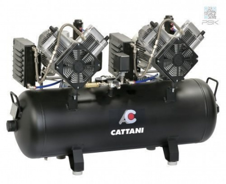 Безмасляный компрессор стоматологический Cattani на 5-6 установок, тандем 2 мотора по 2 цилиндра, с 2 осушителями