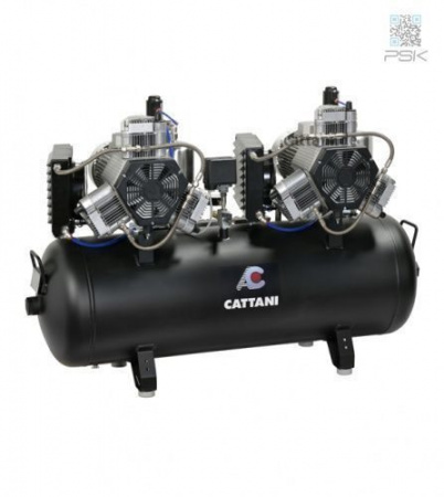 Безмасляный компрессор 3х-фазный Cattani на 7 установок, тандем 2 мотора по 3 цилиндра, с 2 осушителями